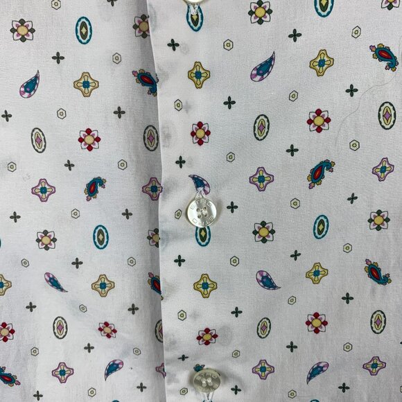 Etro Mens Shirt 42 Large White Paisley Print Button Up Long Sleeve Comfortetro - Picture 3 of 9